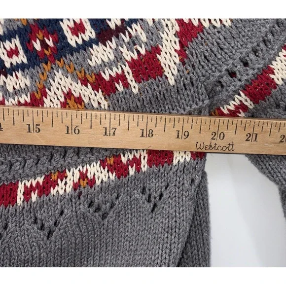 LL Bean Signature 100% Cotton Fisherman Fair Isle Cardigan Sweater Nordic Thick - Picture 3 of 7